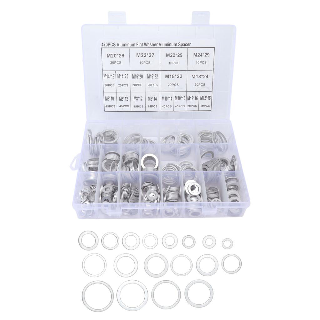 470Pcs Sealing Washer Aluminum Alloy Round Flat Washer Assortment Kit for Automobiles Faucets