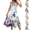 Women's Casual Fashion Round Neck Sleeveless Floral Print Irregular Hem Midi Dress