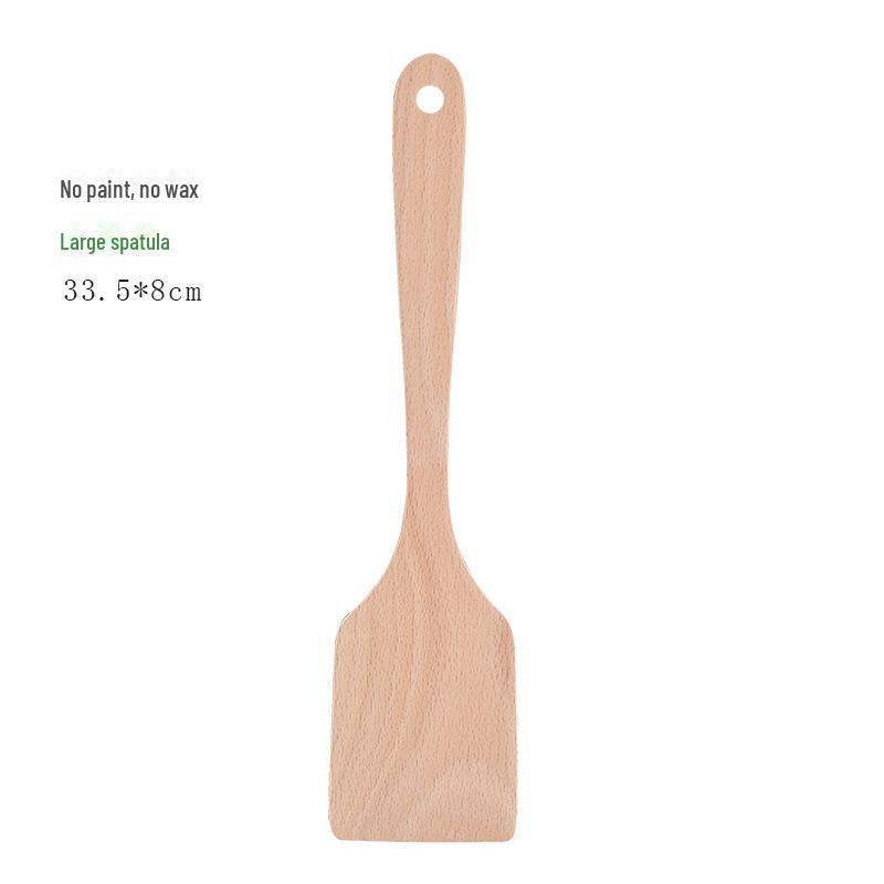 Неокрашенный деревянный кухонный набор из лопатки и ложки с длинной ручкой и антипригарным покрытием для сковороды