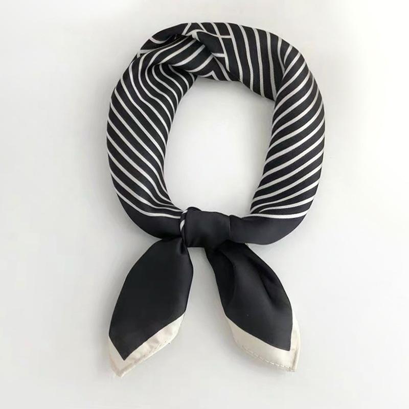 Универсальный женский шелковый шарф 70 см – Простой полосатый шейный платок для весны/осени