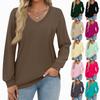 Women's Fashion Casual Long Sleeve Solid Color Shirt Women's V-Neck Tops