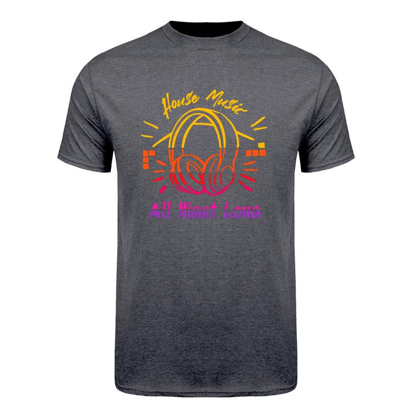 House Music All Night Long T Shirt Techno Rave EDM DJ Festival Headphones Tshirt Short Sleeve Top DA