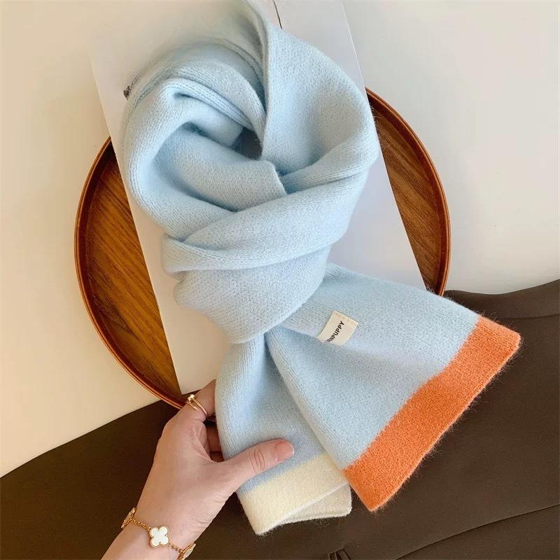 Exquisite Candy Color Dopamine Contrasting Design Soft and Skin Friendly Scarf Woolen Knitted Student Scarf Cute and Warm in Winter