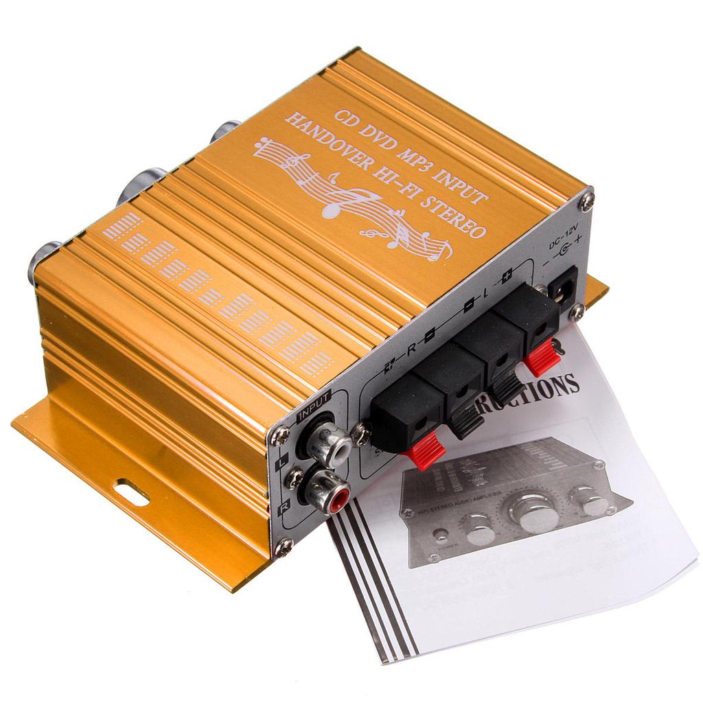 HY2001 12 В мини-Hi-Fi автомобильный стереоусилитель 2-канальный аудиоусилитель звука RCA/DVD/MP3 для домашнего мотоцикла WGIL1878a