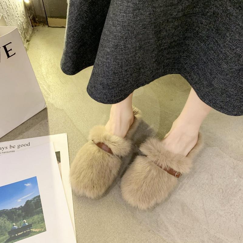 Интернет-знаменитость ленивые мохнатые тапочки сумка голова полутапочки женская обувь 2024 новая трендовая обувь модные универсальные туфли мюли