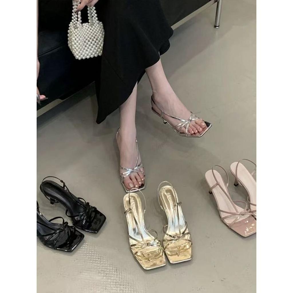 Летние туфли на шпильке в сказочном стиле, французский светский шик, с открытым носком, темпераментные босоножки с ремешками и перекрестной шнуровкой на каблуке