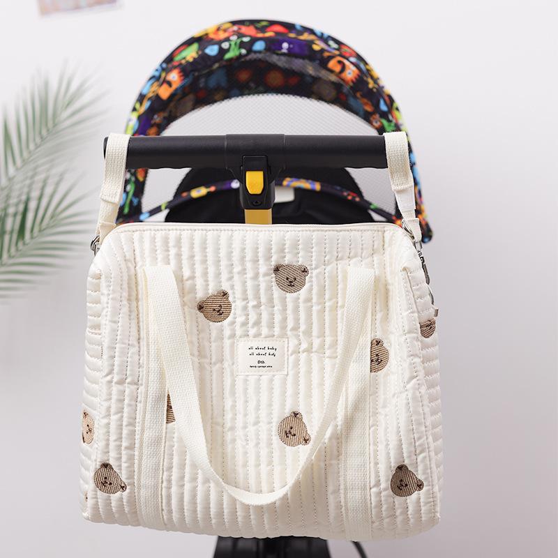 Newborn Baby Care Diaper Bag Mummy Shoulder Bag Embroidery Quilted Stroller Diaper Storage Organizer Large Handbags