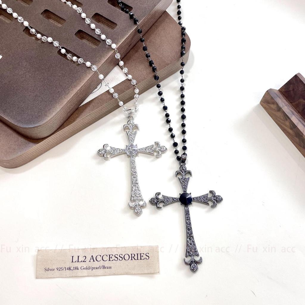 Роскошный готический хрустальный крест-подвеска: Ретро европейско-американское панк-ожерелье в стиле Y2K