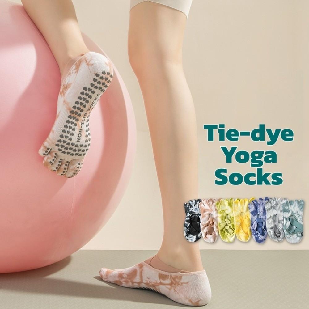 Breathable Strappy Pilates Socks Heart Silicone Dot Five Toe Socks Tie-dye Yoga Socks Women