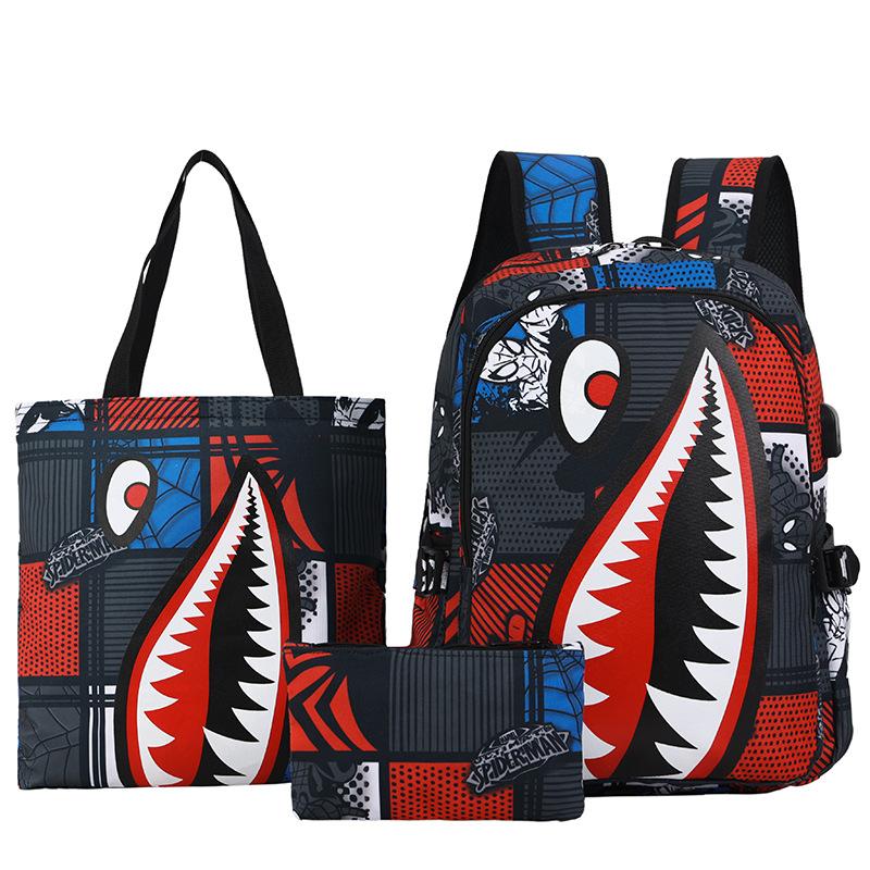 Милый набор с акулой школьный рюкзак новый персонализированный креативный мужской и женский рюкзак кампус средней школы рюкзак из трех частей