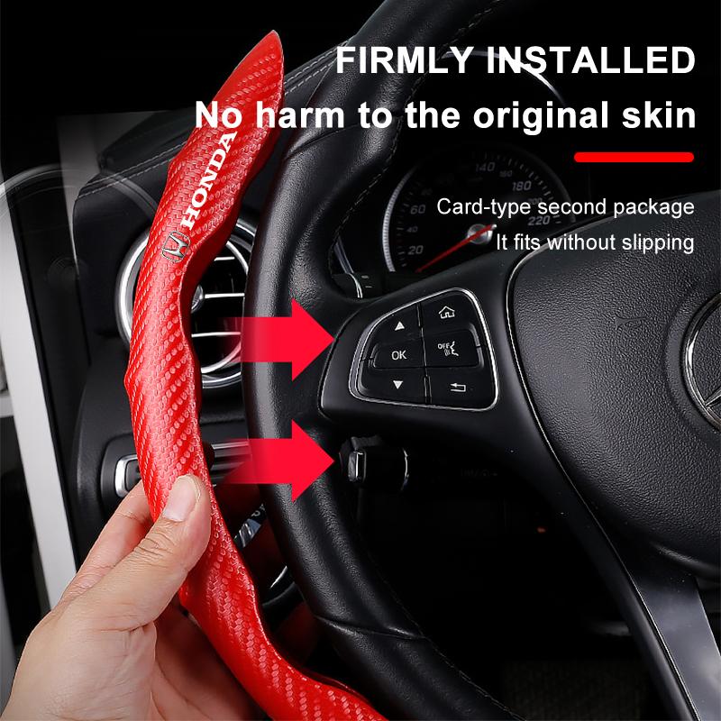 2pcs Carbon Fiber Non-Slip Steering Wheel Cover Car Accessories For Honda Fit Mugen Insight Type S R VTEC DOHC Modulo Vezel Legend RR Si