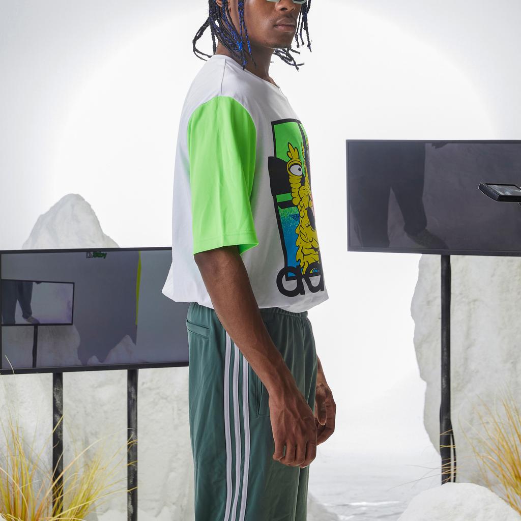 Adidas Футболка Originals x Jeremy Scott с мультяшным принтом и круглым вырезом и короткими рукавами SS23, мужские топы из серии Collaboration, белые H53371