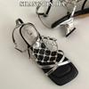 Fashion High Heel Square Toe Temperament Metallic Commuter Open Toe Sandals for Women