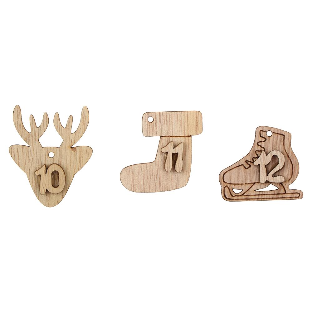 Bags Decor Ornament Number Label Wooden Pendant Christmas Advent Calendar Countdown Hanging Tags