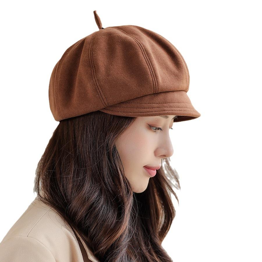 Женская осенне-зимняя восьмиугольная шляпа, модная британская модная однотонная шляпа с ягодами