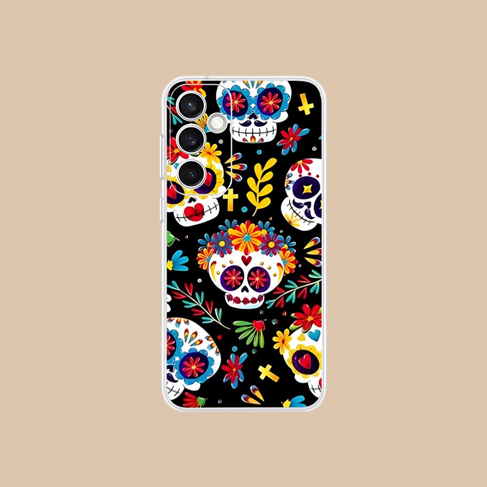 Day of the Dead Clear Mobile Phone Case for Samsung Galaxy S25 S24 S23 S22 S21Plus FE Ultra Colorful Cover