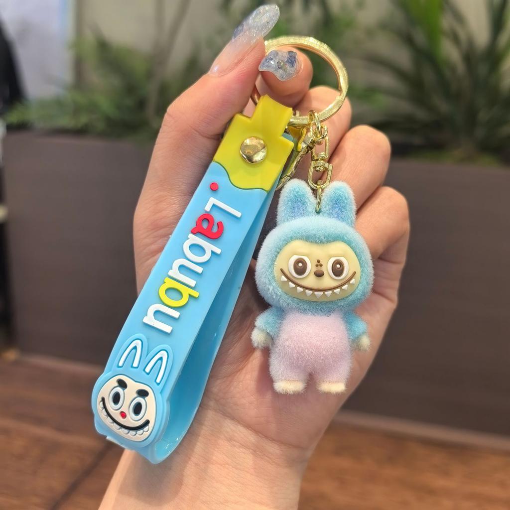 Cross Border Cartoon Plush Fabric Keychain Pendant Labubu Backpack Ornament Cute 3D Doll Keychain