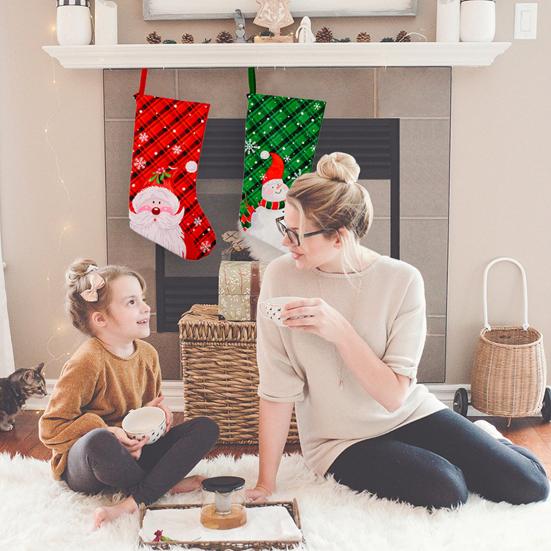 Рождественский чулок 18" Большой Каминные Подвесные Носки с Рисунком Санты Снеговика Рождественские Конфетные Мешки для Праздничного Украшения Стены Дерева