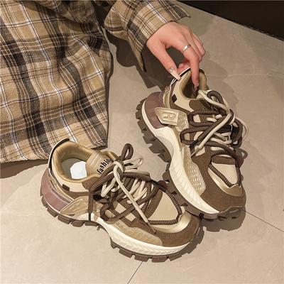 2024 Осень Новые Вулканизированные Туфли Женские Дизайн из Смешанных Цветов Повседневная Обувь Универсальный Тренд Кроссовки на Шнуровке Женская Спортивная Обувь