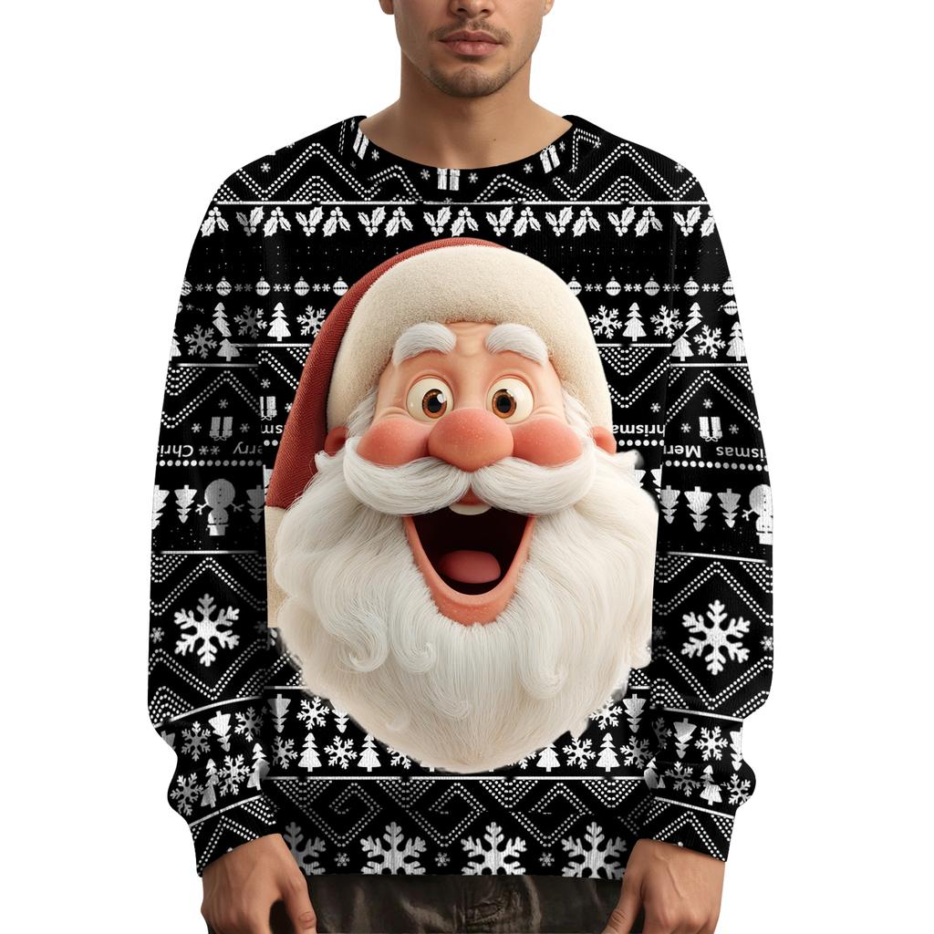 Мужской рождественский свитер с принтованным воротником