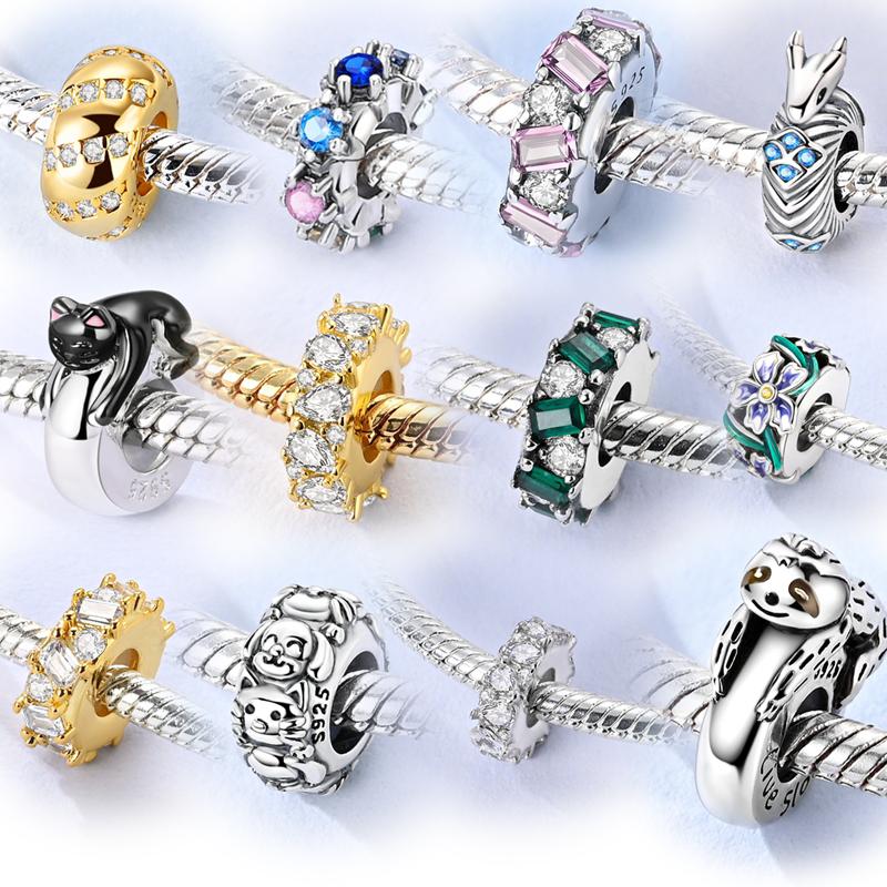 925 Silver Silicone Clasp CZ Clip Charm Puppy Cat Elephant Bead fit Original Bracelet Necklace DIY Women Jewelry Making