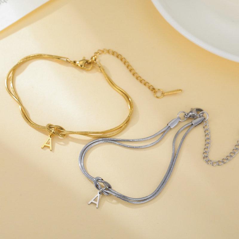 Браслет и ножной браслет из нержавеющей стали с двухслойной узловатой цепочкой «змеиное звено» с 26 буквами