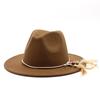 Men And Women Straight-Brimmed Feather Jazz Top Hat, Wide-Brimmed Hat, Imitation Woolen Felt Hat