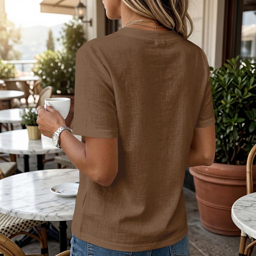 Женская повседневная рубашка-henley с коротким рукавом на пуговицах, свободного кроя, из хлопка и льна, для офиса и на каждый день
