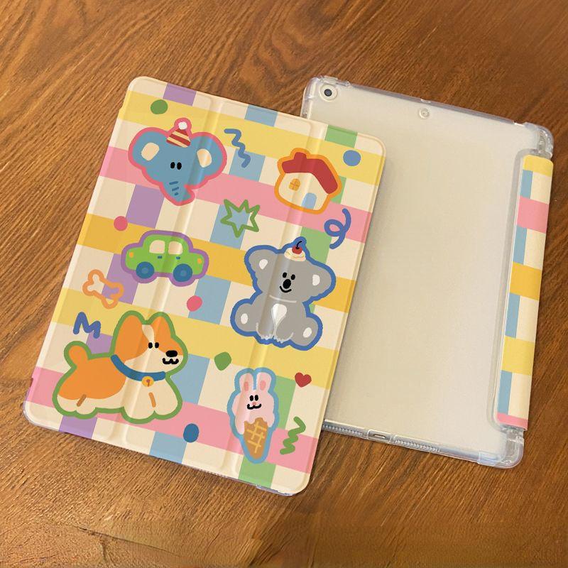 For Smart Case iPad Gen 9 10.2 New High Quality Cute Colorful Cartoon Pattern Tri-fold iPad Case Air 4 10.9 Pro12.9 Air 3 10.5 with Pencil Holder