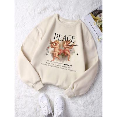 Женская толстовка с принтом «Милый купидон» в стиле Харадзюку, повседневная базовая толстовка с капюшоном, модная свободная толстовка с капюшоном, мягкая теплая винтажная флисовая женская футболка