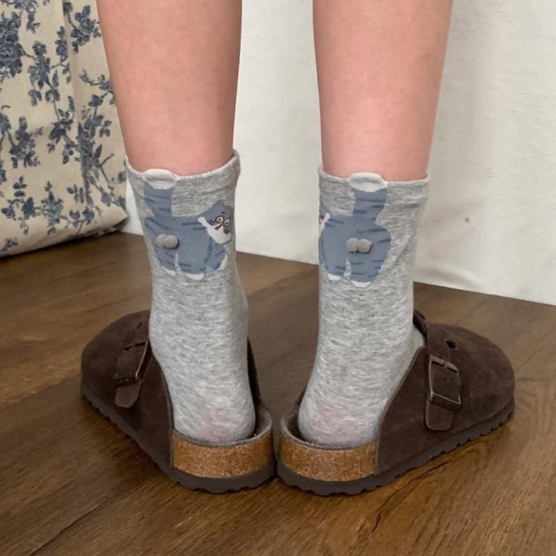 1 пара носков из хлопка с кошачьими яйцами, парные носки, кошачьи шарики, кавайные носки ручной вязки, мультяшные носки с рыжим котом табби, креативный детский подарок