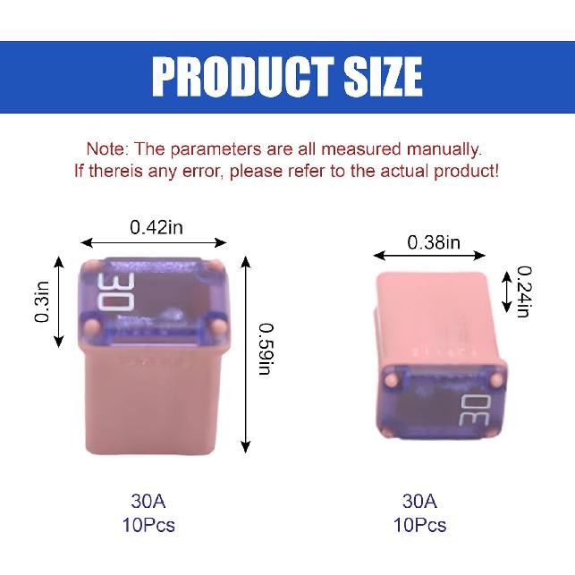 10PCS 30Amp Car Micro Cartridge Fuses, Car Low Profile Mini Box Shaped Fuse, Vehicle Square Female Fuse Accessories, Slow Blow FMM Mcase Type Fuses