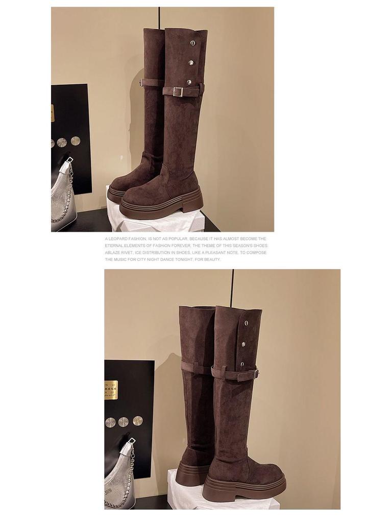 Stylish Two-Way Fold-Over Thick-Soled Women's Chunky-Heeled Knee-High Riding Boots for Autumn/Winter 2025.