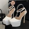 Fashion Liyke New Design Strange Platform Shoes Women Pumps Pleated Leather Square Toe White High Heels Slingback Sandals Stiletto Mujer