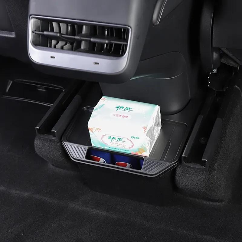 For Tesla Model Y Rear Seat Storage Box Trash Can Organizer Under Air Vent Universal Fit 2021 2024 Center Console Interior