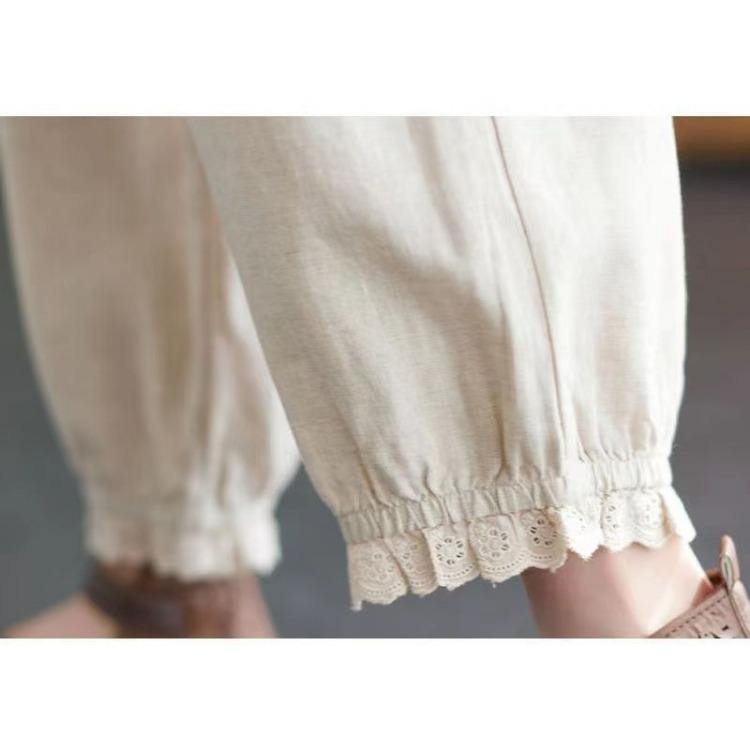 Весенние и летние женские укороченные брюки-шаровары летние свободные кружевные вышитые брюки-фонарики