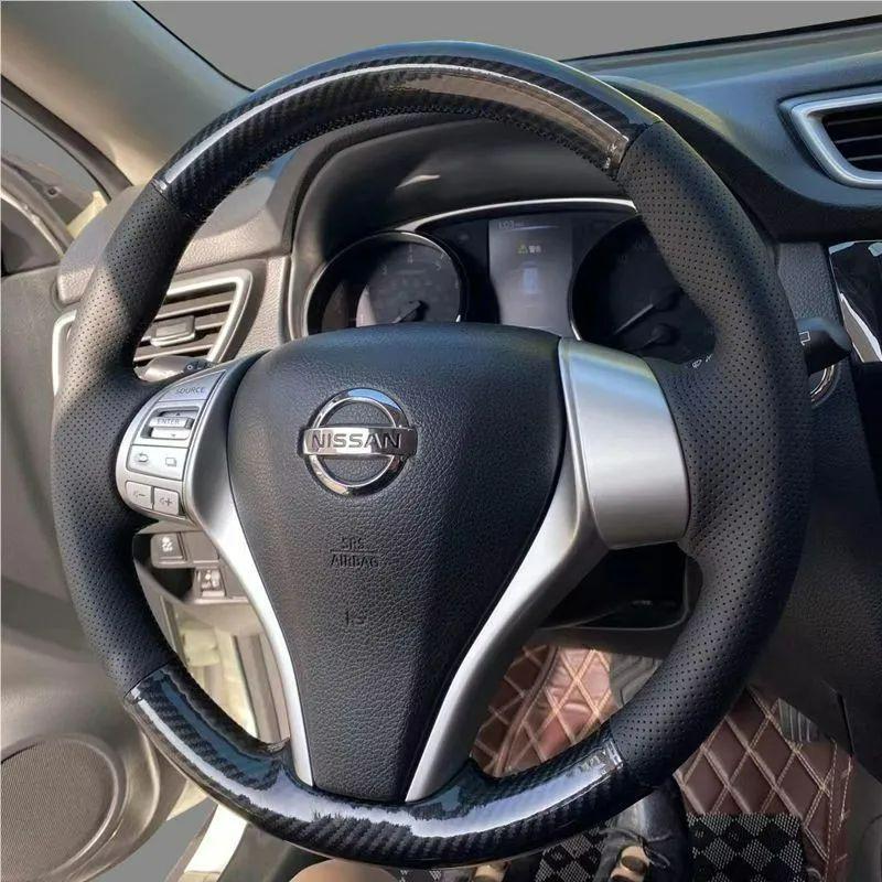 Ручная прошивка чехла рулевого колеса из углеродного волокна для Nissan Altima, Qashqai и X-Trail 2013-2018 гг.