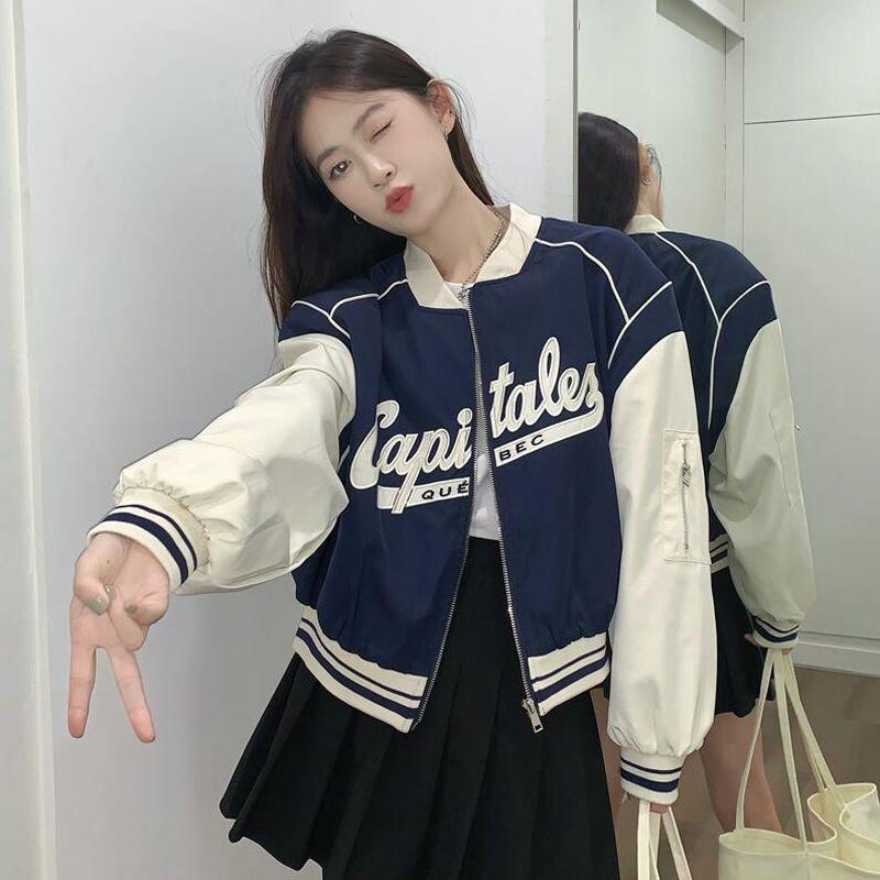 Harajuku Fashion Cropped Baseball Jacket Women Oversized Zipper Korean Streetwear Short Varsity Jackets Y2k Bomber Coat
