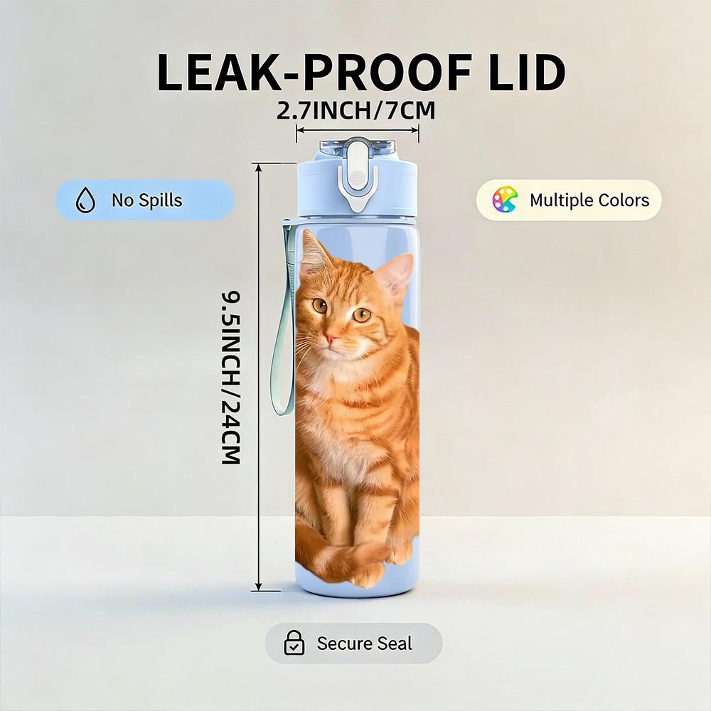 1PC Cute Orange Tabby Cat Animal Print 750ml Color Plastic Sports Water Bottle Leakproof Flip Straw Lid Suitable for Sports Office Home Use