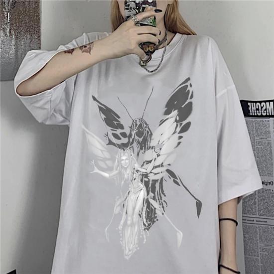 Женская футболка большого размера, футболка в стиле Харадзюку, ретро-эстетика, готическая графика, панк-одежда, футболка с графическим рисунком, топ для женщин