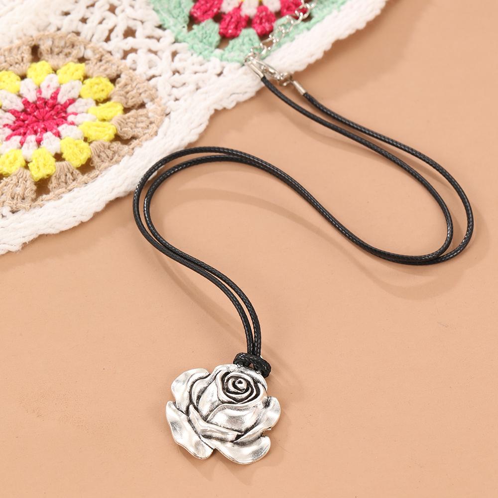 Мода Роза Цветок Тибетский Цвет Подвеска Ожерелье Чокер Шарм Черный Кожаный Шнур Заводская Цена Ручная Работа Подарок