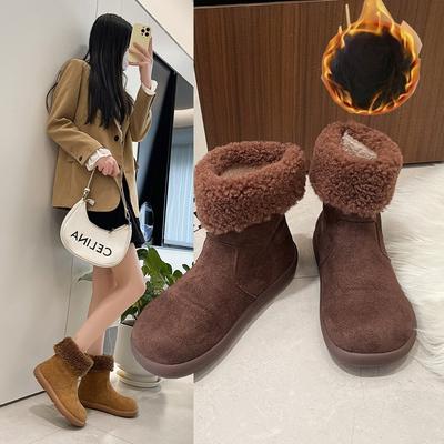 Женские модные легкие зимние теплые сноубутсы с плюшевой подкладкой, нескользящие и прочные повседневные уличные хлопковые ботинки