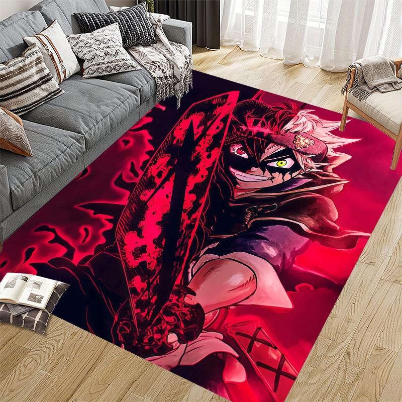 Asta Black Clover Home Sofa Decoration for Living Room & Bedroom, Non‑Slip Play Flannel Floor Mat for Game Room