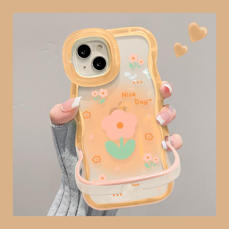 Подходящий для Apple 15 Прозрачный чехол для мобильного телефона на лето IPhone 14 Мазки Цветы 13 Волнистый край Невидимый Двойной кронштейн 12