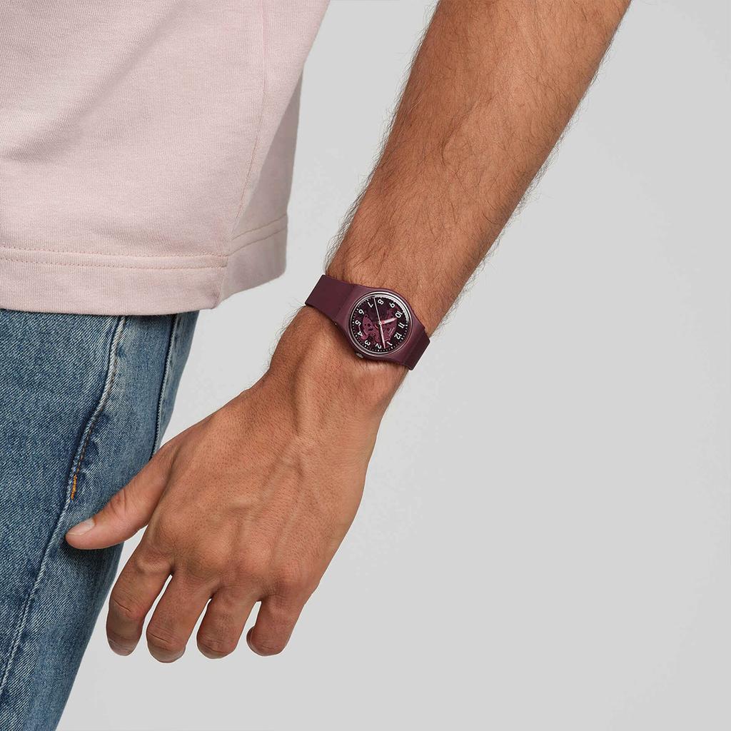 Swatch Мужские часы с кварцевым механизмом Швейцарские часы красный циферблат корпус из материала biosource SO28R115