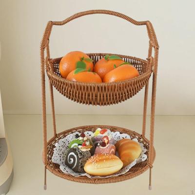 Корзина для фруктов, сервировочная стойка, поднос для закусок, двухъярусный, имитация ротанга, органайзер для столешницы, закусок