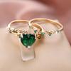 Elegant Women's Heart Cut Rings Set Luxury Gold Color Wedding Engagement Jewelry Gifts