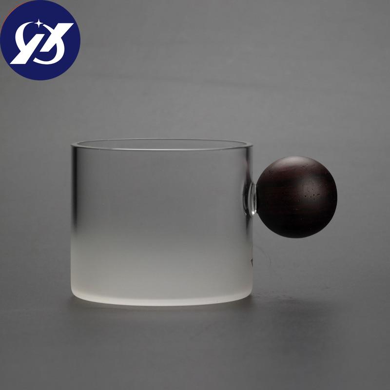 Стеклянная кружка W sky для вина с деревянной ручкой, маленькая офисная кружка ручной работы, посуда для питья