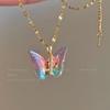 Japanese & Korean Style Gradient Butterfly Zircon Steel Necklace - High-End Non-Fading Women's Clavicle Chain