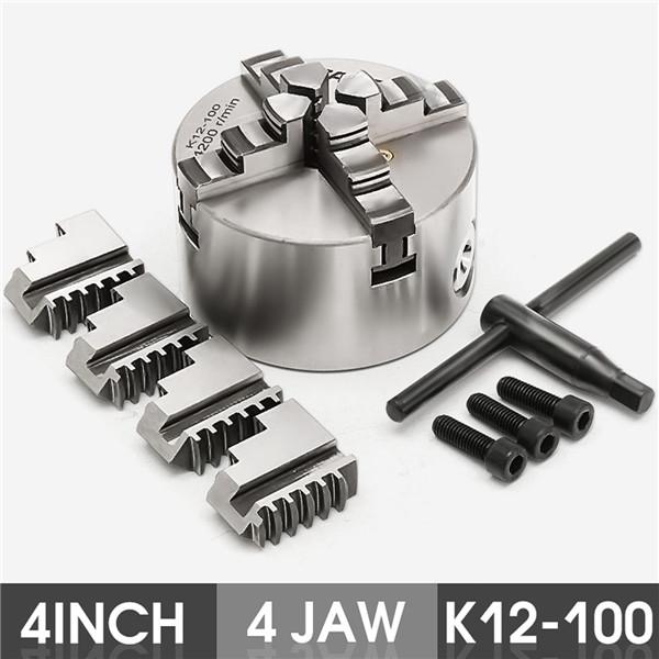 K12-100 SANOU 100мм Токарный патрон 4-кулачковый самоцентрирующийся патрон Закаленный реверсивный инструмент Серебристый Новый